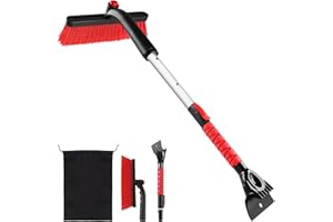anngrowy 32" Snow Brush for Car Ice Scraper for Windshield Car Scraper Brush for Ice and Snow Scraper with Brush Extendable Long Snow Removal Brush for Trucks SUV Snow Broom Cleaner for Car