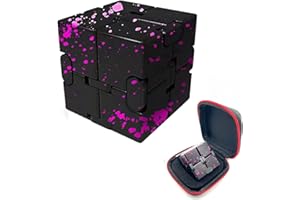 FUFUYOU Metal Fidget Infinity Cube Toys for Men Gadgets Anxiety Stress Relief Aluminum Alloy Material (Black & Pink)