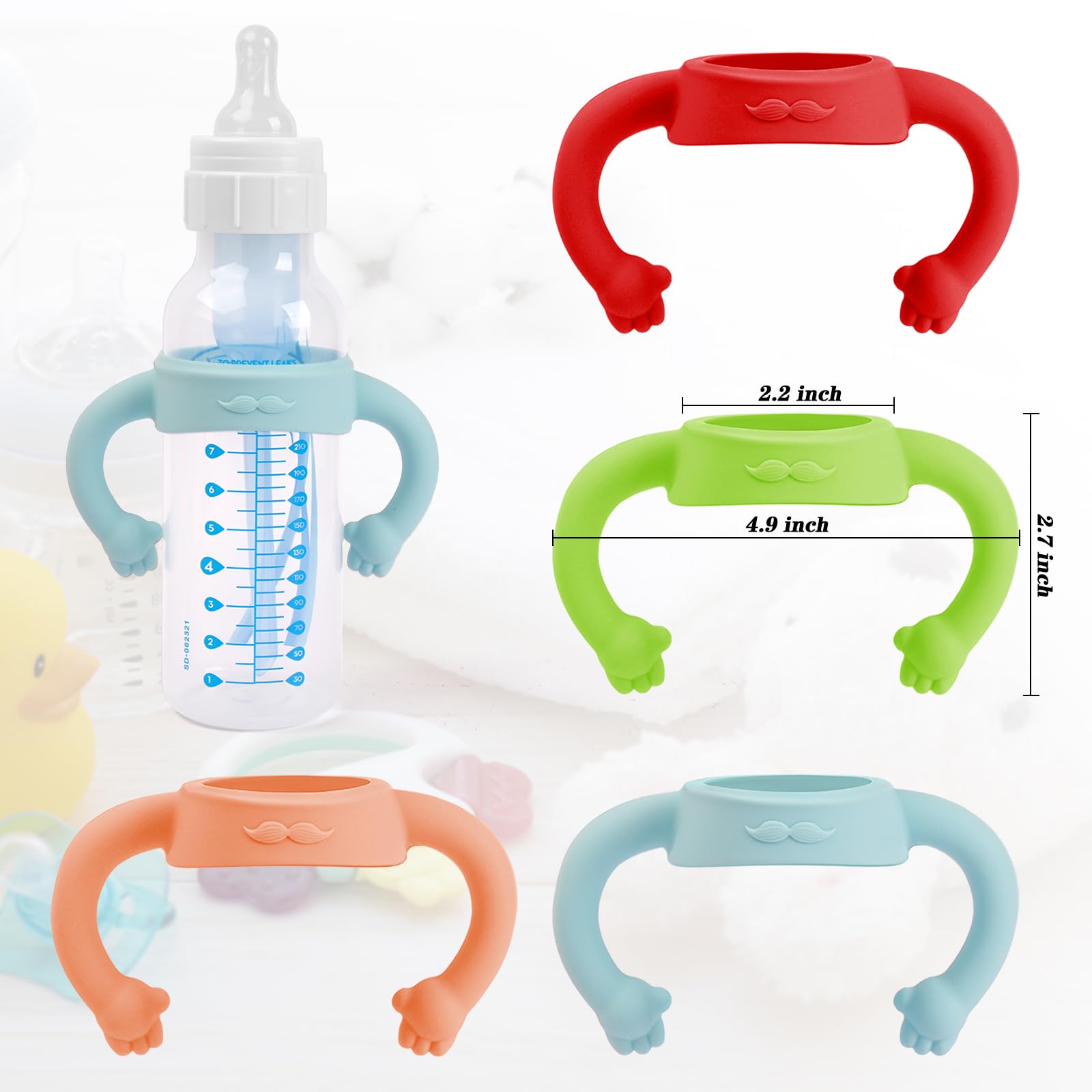 HUAKENER 4 Pack Baby Bottle Handles for Dr Brown Narrow Bottles - Silicone, Cute Holder With Easy Grip to Hold Their Own Bottle, BPA Free