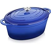Velaze 7.5 QT Enameled Oval Dutch Oven Pot with Lid, Cast Iron Dutch Oven with Dual Handles for Bread Baking, Cooking, Frying