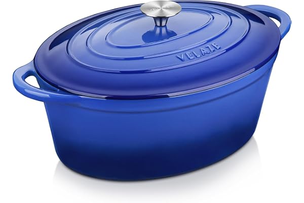 Velaze 7.5 QT Enameled Oval Dutch Oven Pot with Lid, Cast Iron Dutch Oven with Dual Handles for Bread Baking, Cooking, Frying