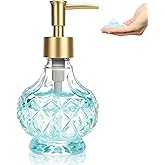 UHEY HOME Glass Liquid Soap Dispenser Bathroom, Clear Crystal Design 8.5oz Kitchen Vintage Reusable Soap Dispenser with Rust-Proof Plastic Pump
