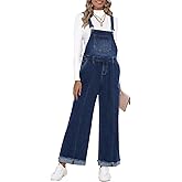 Vetinee Womens Overalls Denim Loose Fit Wide Leg Bib Stretch Baggy Jeans Jumpsuit Y2K Comfy