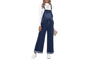 Vetinee Womens Overalls Denim Loose Fit Wide Leg Bib Stretch Baggy Jeans Jumpsuit Y2K Comfy