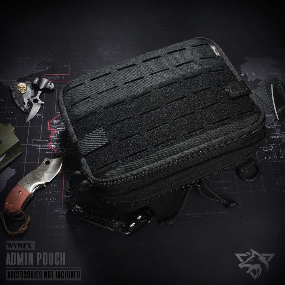 WYNEX Tactical Molle Admin Pouch of Laser Cut Design, Utility Pouches Molle Attachment Military Medical EMT Organizer with Map Pocket EDC EMT Pack IFAK Tool Holder Universal U.S.A Patch Included : Sports & Outdoors