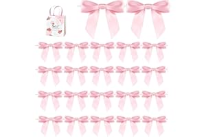 50pcs Twist Tie Bows,Satin Twist Tie Bows, Gift Wrap Ribbon Bows,for Present Craft Decor,Birthday,Party, Wedding, Teachers Da