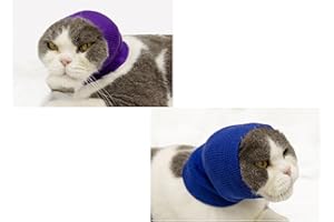 DDFS Cat No Flap Ear Wrap Pinpoint Mesh Neck Cowl for Cat No Flap Ear Wrap Cat Small Purple+Blue S