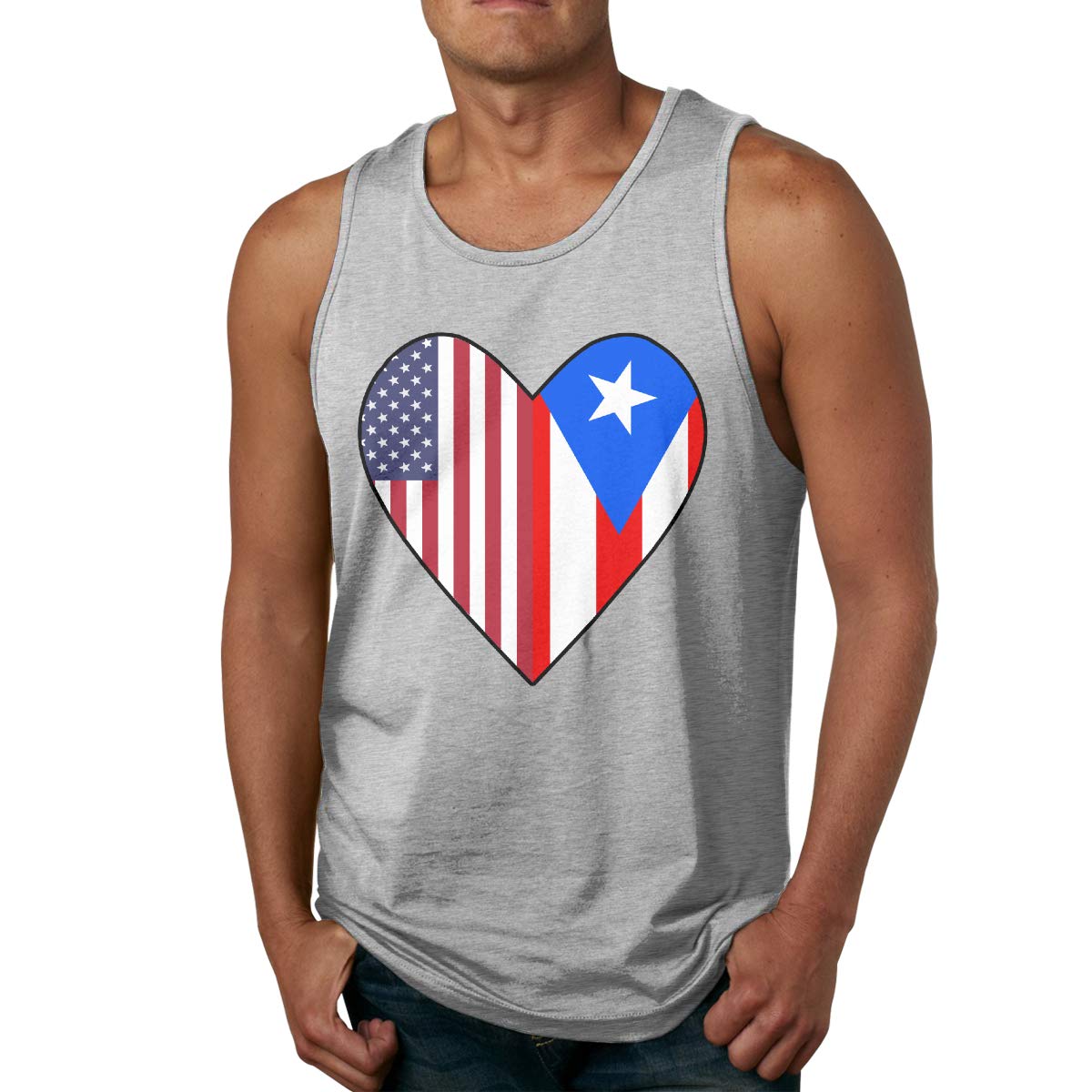 Half Puerto Rico Flag Half Usa Flag Love Heart For Bodybuilding Gym Fishing Gray T Shirt