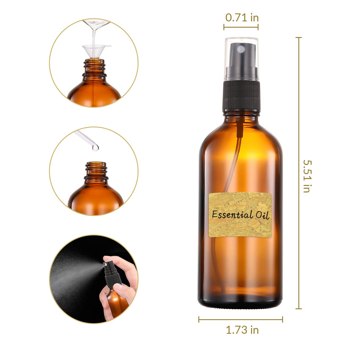 Amber Glass Spray Bottles Set Empty Small Glass Spray Bottles Refillable Cosmetic Containers Fine Mist Sprayer 6 Pack for Essential Oils Cleaning Products Beauty Products or Aromatherapy-100ML 3.5oz