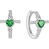 Lwsary Infinity Cross Hoop Earrings 925 Sterling Silver Crucifix Christian Religious Huggie Earrings Birthstone Jewelry for Women