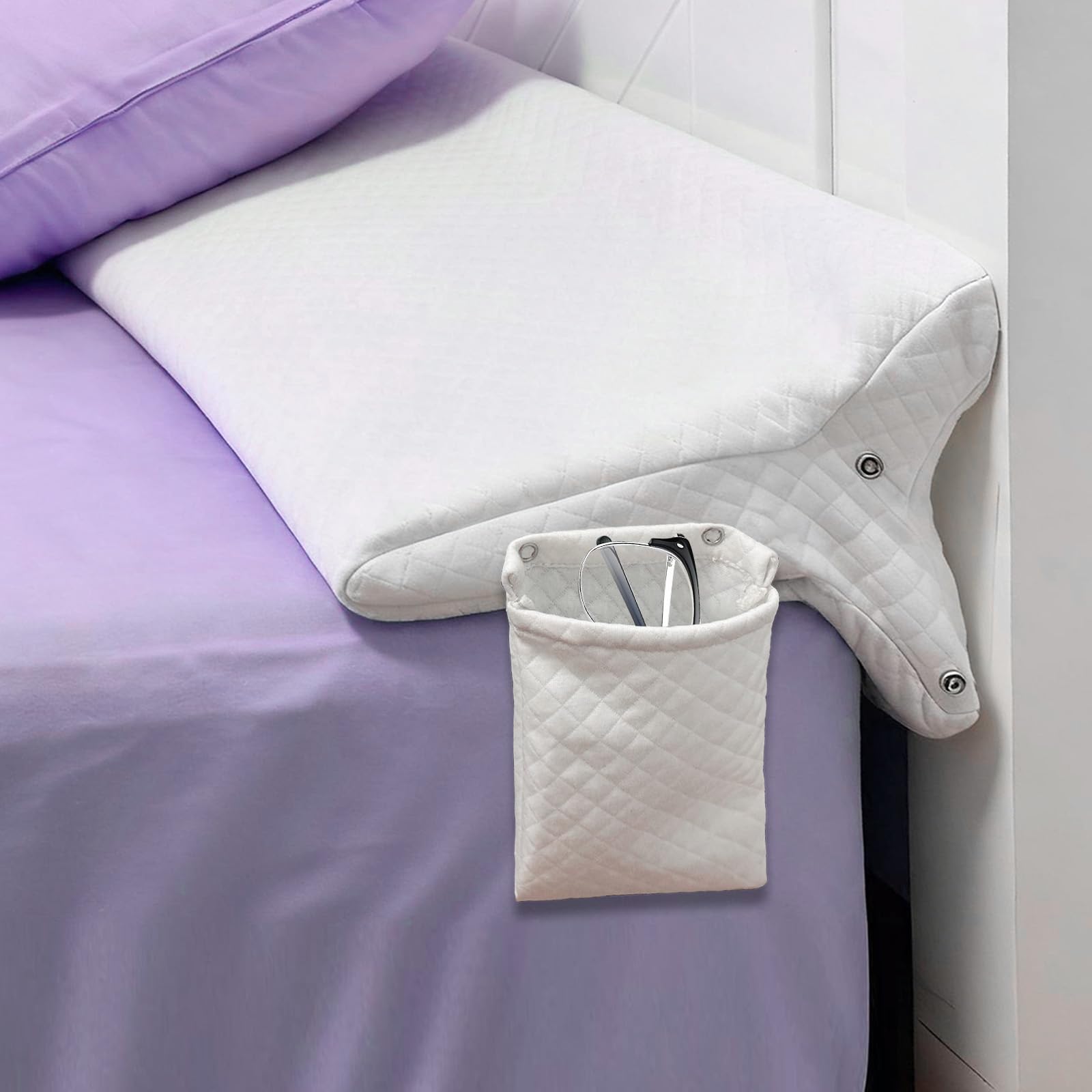 Photo 1 of JZHLLA Triangle Bed Gap Filler King High Density Foam Headboard Gap Filler Pillow with 2 PCS Pockets and Removable Washable Cover, Prevent Items from Falling