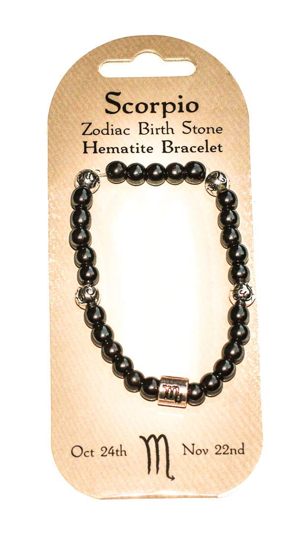 British Fossils Zodiac Hematite Crystal Birth Stone Bracelet - Scorpio