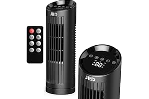 JRD 13" Tower Fan for Bedroom with Remote, 23ft/s Bladeless Desk Fan with 3 Speeds, 80 Degree Oscillating, Quiet Operation, Compact & Portable Table Fan for Bedroom Home Office Desktop
