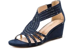 Gufobela Women Wedge Sandals Sparkly Rhinestone Open Toe Fashion Dressy Sandals Evening Wedding Prom Shoes