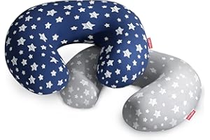 MOONSEA 2 Pack Nursing Pillow Cover Grey and Navy for Infant, Snug Fits Boppy Nursing Pillows, Breastfeeding Nursing Pillow Slipcovers Super Soft, for Breastfeeding Moms, Navy & Gray Star