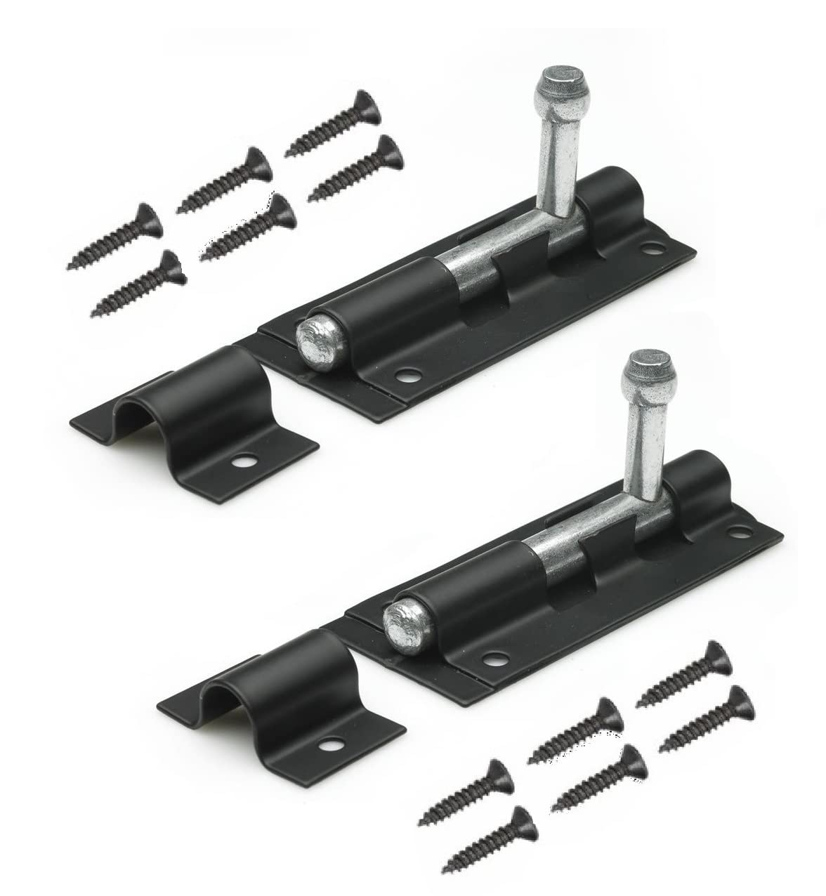 TERF® Heavy Duty Tower Door Bolt Barrel Slide Lock Bolt Black 75mm [3''] Door Latch with Screws Ideal for Internal External Strong Doors Locks for Shed Garden Gate and Multi Use - Pack of 2