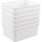 Nihenok 6-Pack Plastic Woven Storage Baskets, Kitchen Organizer Basket with Handles, Organizing Bin for Barthroom, Pantry, Classroom, Office, White