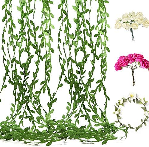 Artificial Vines Fake Leaves Ribbon 132FT with 96 pcs Artificial Rose Flowers Bonus 16 pcs Wreaths Garland,DIY Multicolor Flower Crown Floral Wreath Headband Garland,Party,Wedding,Crafts Decors