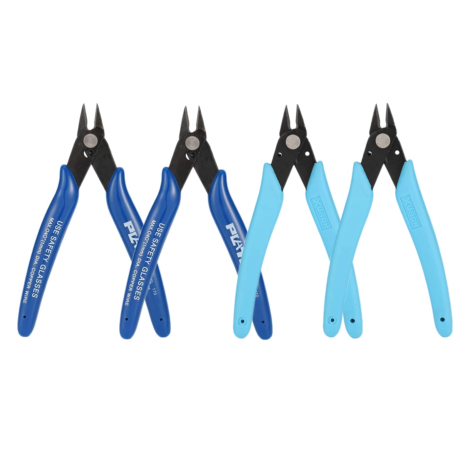 CYH MINI WIRE CUTTERS (4 PCs) - Snips, Electrical Wire Cable and Flush Cutters - Soft, Non-Slip Handle for Craft/DIY, Light Blue