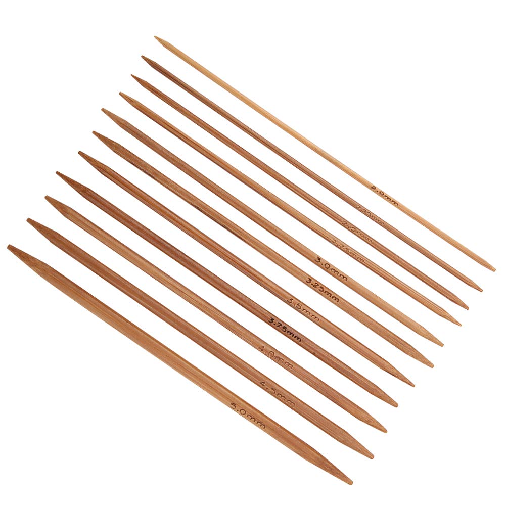 Akozon Double Pointed Knitting Needles Bamboo Knitting Needles Set 55pcs 11 Sizes 2-5mm Carbonized 5.1Inch/ 13cm Length, Great for Socks, Gloves, Hats and Scarfs