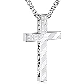 Lydow Cross Necklace for Men Boys, 316L Stainless Steel Chain Pendant Bible Verse Religious Christian Christmas Jewelry Gifts 22+2 Inches