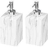 2-Pack Marble Look Resin Soap Dispensers, 16.9 oz Refillable Lotion Pump Bottles for Bathroom, Kitchen, Vanity, Office Sink Countertops – Durable, Moisture-Resistant Home Décor (White)