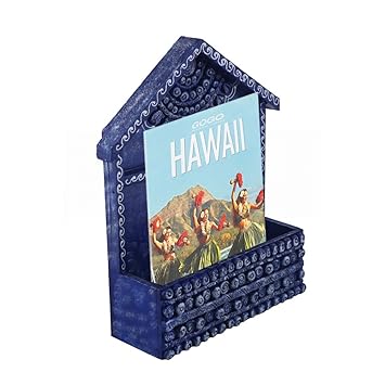 999Store Hand Painted Dark Blue Hut Wooden Wall Hanging Magazine Stand Document Holder Magazine Racks Paper Organizer Storage Box
