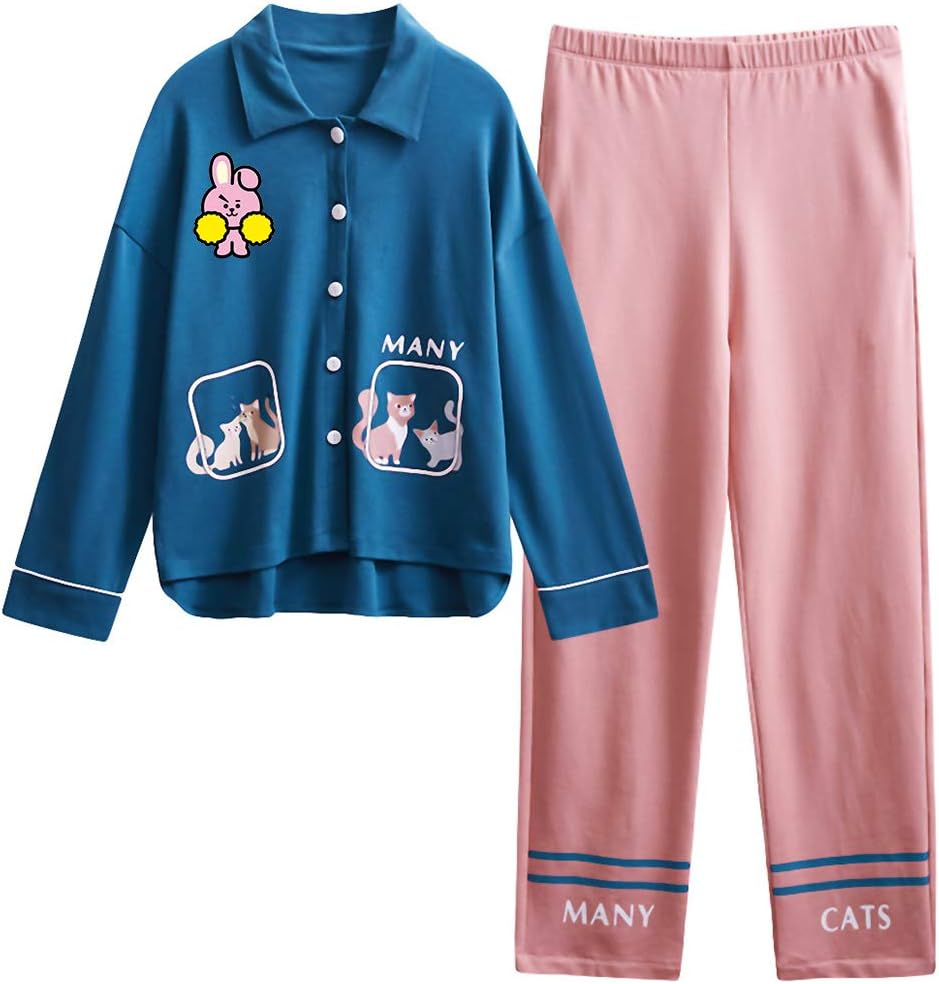 AILIENT BTS Women Print Pajamas BTS Cotton Pajamas with Pockets