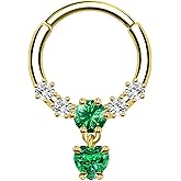 ALACLO 16G Clicker Nose Ring Hoop, Emerald Cubic Zirconia Gold Septum Ring, 316L Stainless Steel Cartilage Earrings, Tragus Daith Helix Piercing Jewelry for Women 8mm