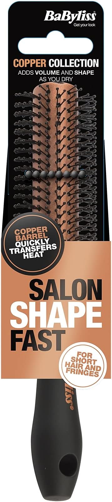 BaByliss Copper Small Barrel Round Hair Brush Nylon Pins Blow Drying Black