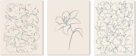 Amazon Lefgnmyi 花の線画プリント落書き植物画キャンバス絵画花ポスター中立壁写真家の装飾 x28inx3個フレームなし ウォールステッカー オンライン通販