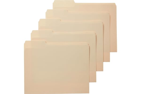 Amazon Basics 1/3-Cut Tab, Assorted Positions File Folders, Letter Size, Manila - Pack of 100