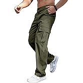 Comdecevis Mens Casual Cargo Pants Baggy Straight Leg Sweatpants with Large Flap Pockets Hiking Sports Trousers