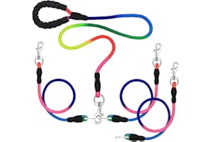 SONQUEEN Heavy Duty 3 Dog Leash for Large Dogs No Tangle Detachable 360° Swivel Device with Padded Handle for Two/Three Pets