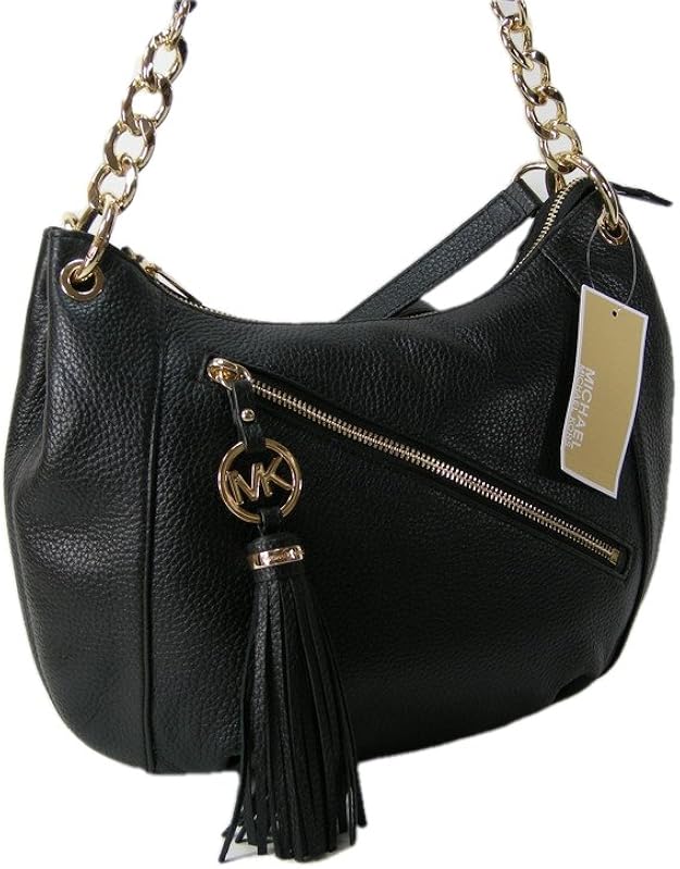 New Michael Kors Black Purse Genuine Leather Charm Tassle Shoulder Hand Bag Handbags