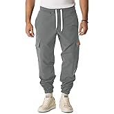 Yousify Mens Fleece Cargo Pants Casual Jogger Elastic Waist Drawstring Hiking Pants Track Sweatpants with Multi Pockets