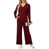 YOKGO Lounge Sets for Women Ribbed Knit Pajamas 2 Piece Matching Sweatsuits Long Sleeve Sweater Tracksuit Travel Outfits