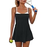 Sexyasasii Women Tennis Dress with Built in Shorts and Bra Spaghetti Strap Athletic Dress Pockets Square Neck Golf Dresses