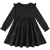 Vieille Toddler Girls Cotton Dress Long Sleeve Ruffle Dress Kids Solid Casual Clothes for 2-8 Years
