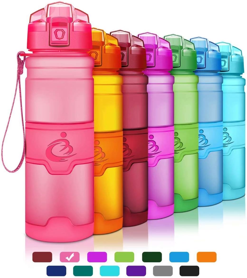 Grsta Sport Plastic Water Bottle 1L/17oz/400ml BPA Free & Eco-Friendly Tritan Co-Polyester Plastic-Flip Lid, Reusable Drinks Bottle,Leak-Proof Workout Bottle, for Kids, Gym, Yoga, Running and Campin