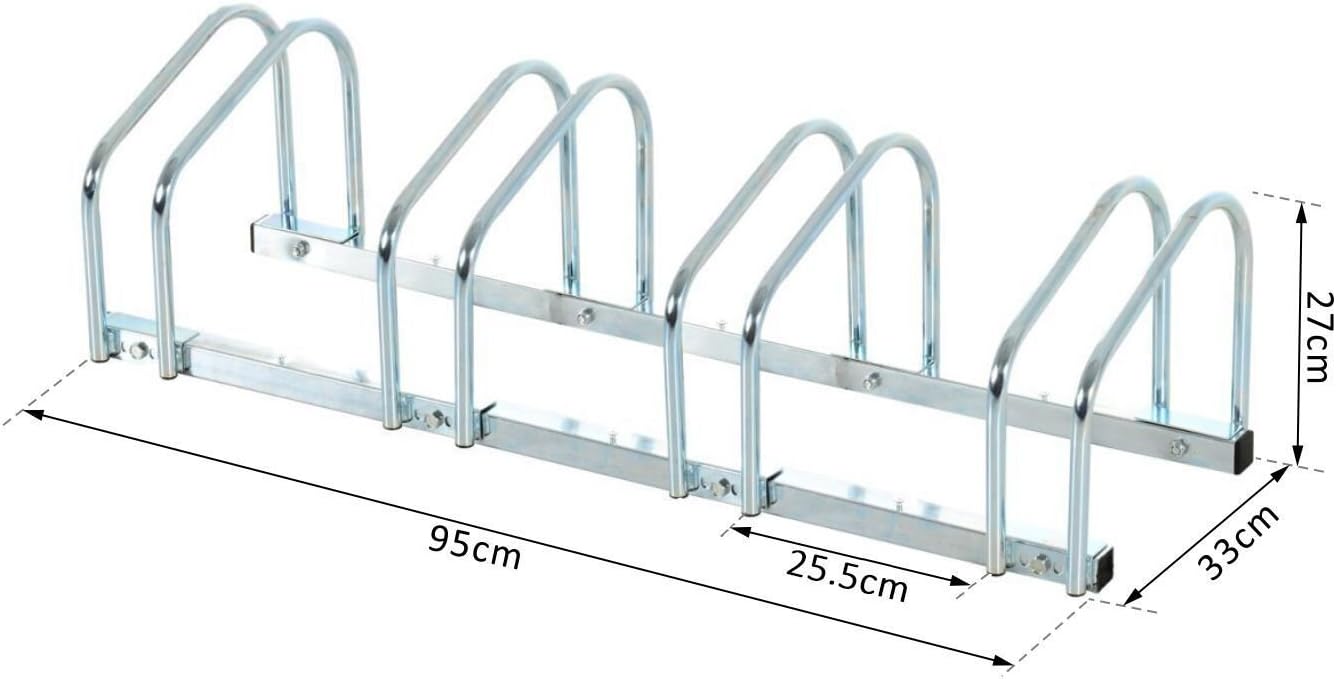 HOMCOM Bike Stand Parking Rack Floor or Wall Mount Bicycle Cycle Storage Locking Stand (4 Racks, Silver) - Image 3