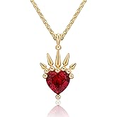 Heart Necklace for Women, 14K Gold Plated Cute Red Ruby | Cubic Zirconia Heart Love Pendant Necklace Dainty Gifts Jewelry for Women Trendy