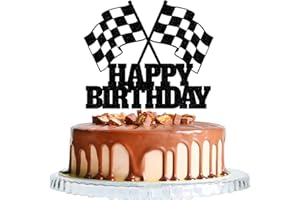 WRACKKIAR Car Cake Topper Race Car Cake Decorations for Racing Car Checkered Flag-Glitter Race Car Cake Topper Happy Birthday Theme Cake Decor