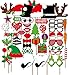 Photo Booth Props, Coxeer 50 Pcs DIY Christmas Photo Booth Reunion Props for New Year Eve Party, Dress Up Costumes with Accessories on a Stick, Mustache, Christmas Hat, Glasses, Lips, Elk Antlers