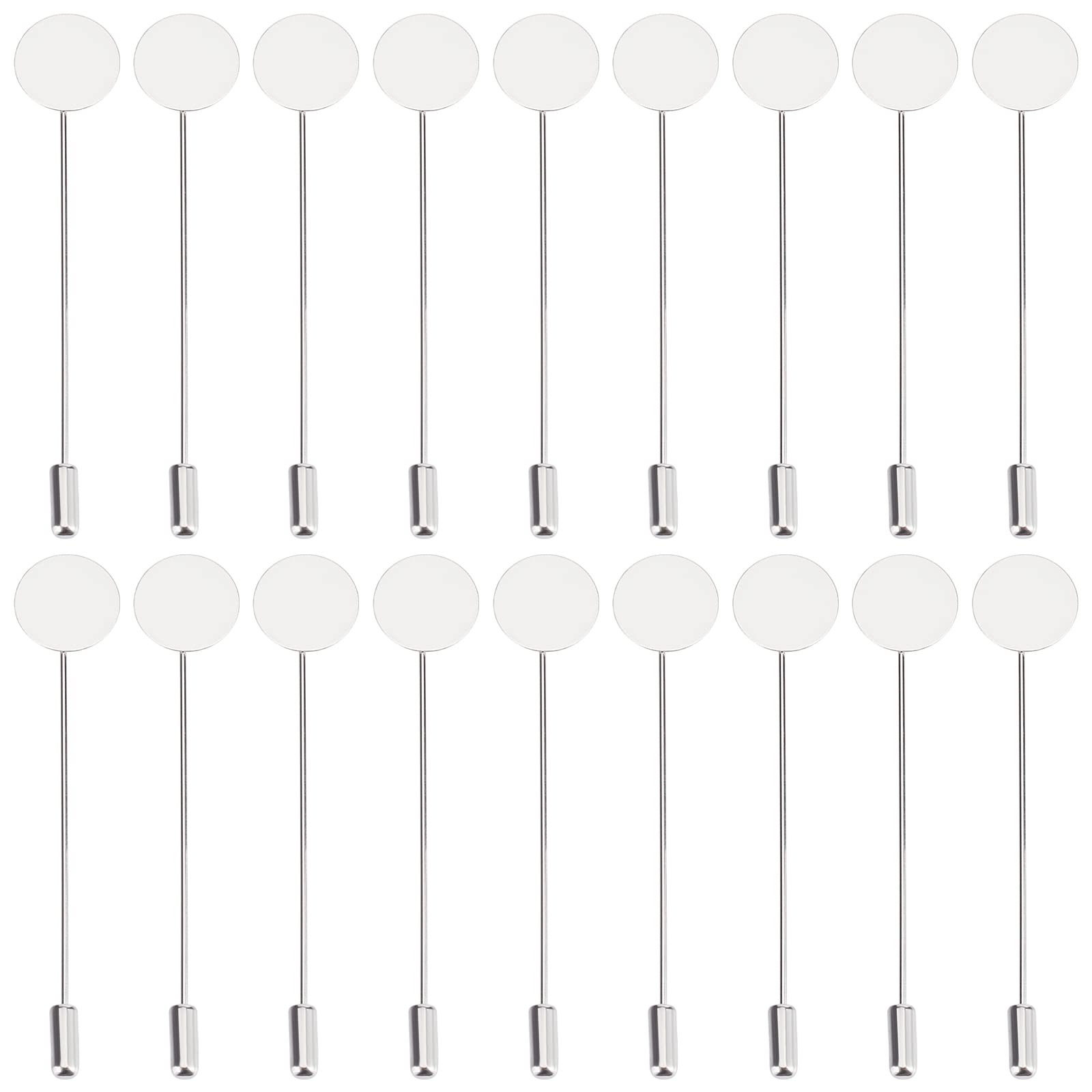 SUNNYCLUE 1 Box 60Pcs Round Tray Brooch Pin Metal Brooch Stick Pins Stainless Steel Safety Brooch Findings Brooches Base Settings for Jewellery Making Accessories Women Suit Tie Hat Scarf DIY Costume