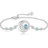 FANCIME Birthstone Bracelets 925 Sterling Silver Moon and Star Bangle Charm Bracelet Fine Jewelry Anniversary Birthday Mothers Day Gifts for Her Women, Adjustable Chain 6.7"+1.2" Extend