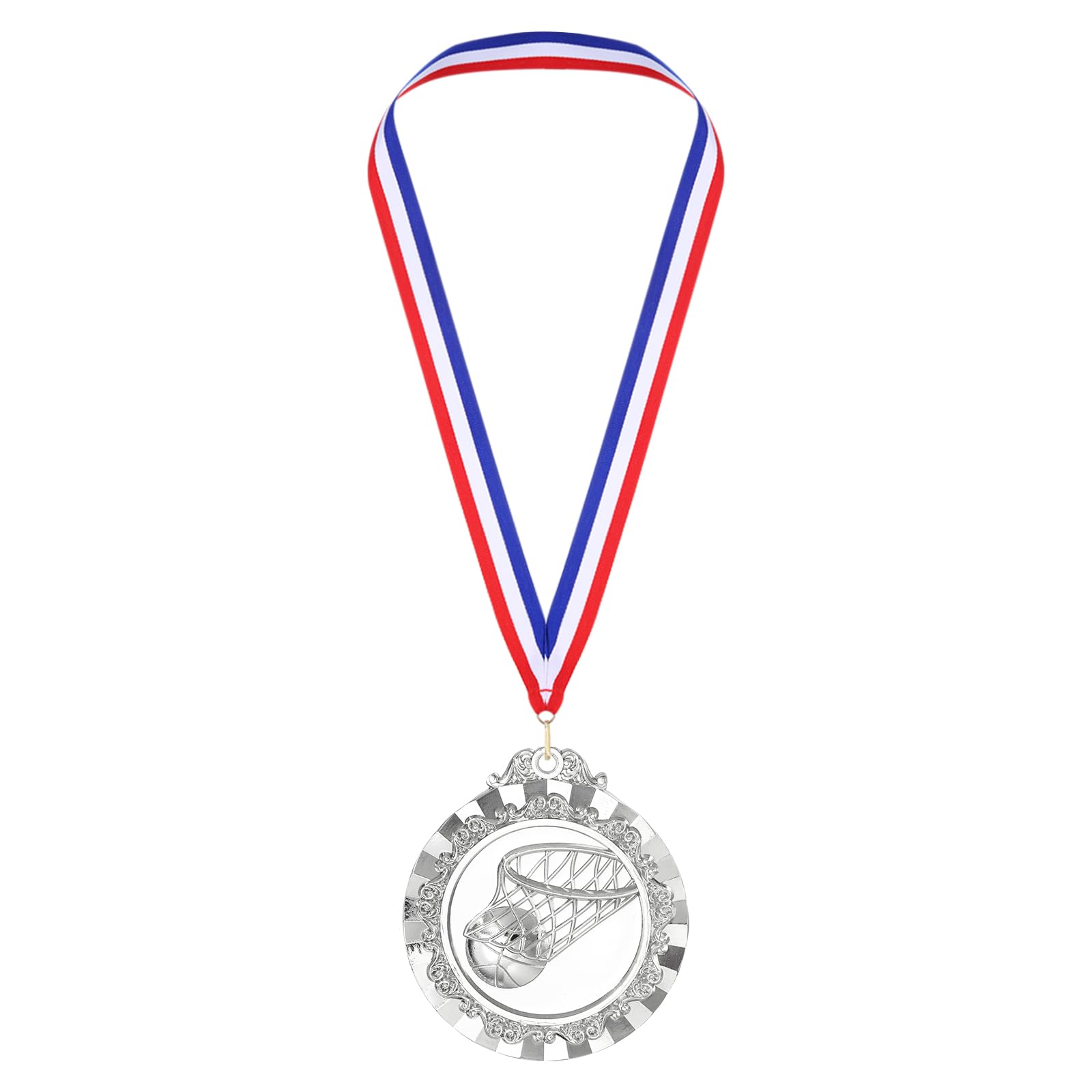 PATIKIL 2.6" Silver Basketball Medals, Basketball Award Medals with Ribbon Red White for Games Sports Competitions