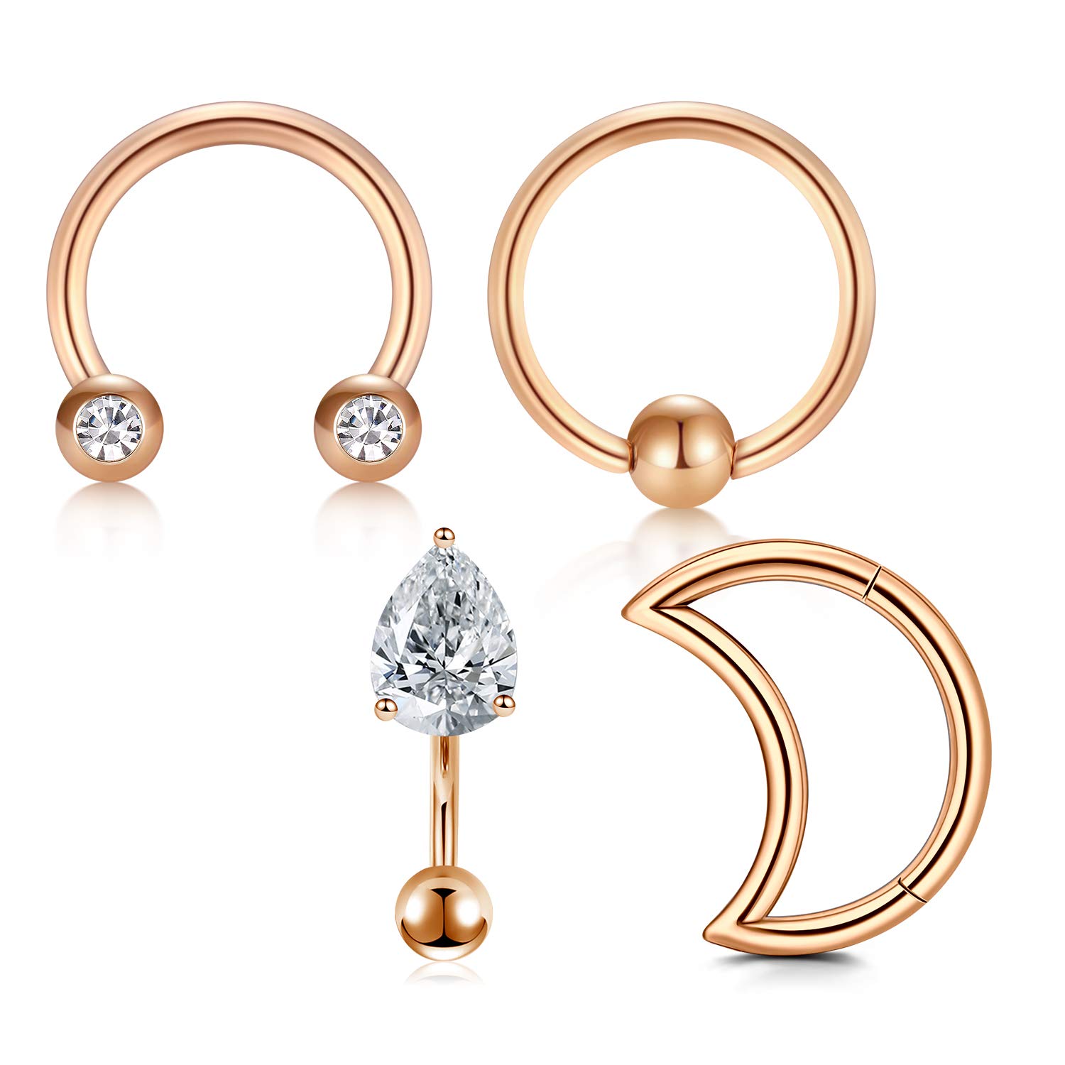 Longita 16G Rook Helix Earrings Stainless Steel Moon Shaped Closure Ring Segment Clicker Ring Horseshoe Ring CBR Curved Eyebrow Bar Barbell Daith Conch Cartilage Earrings Body Piercing Jewelry