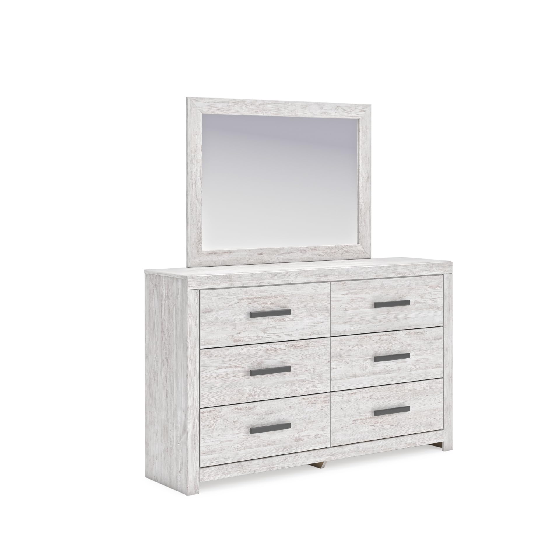 Photo 1 of **MISSING MIRROR. MAJOR CRACKING DAMAGE TO SIDE**Signature Design by Ashley Cayboni Modern 6-Drawer Dresser and Mirror with Safety Stop, Whitewash