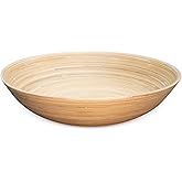 LEXA 14" Handmade Bamboo Salad Bowl – 130 oz Large Wooden Fruit Bowl for Kitchen Counter, Natural Bamboo